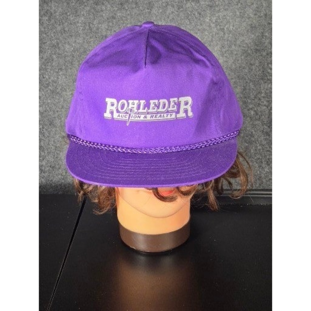Vintage Nissin Cap Rohleder Auction Realty Purple Snapback Rope Hat Mens Kansas